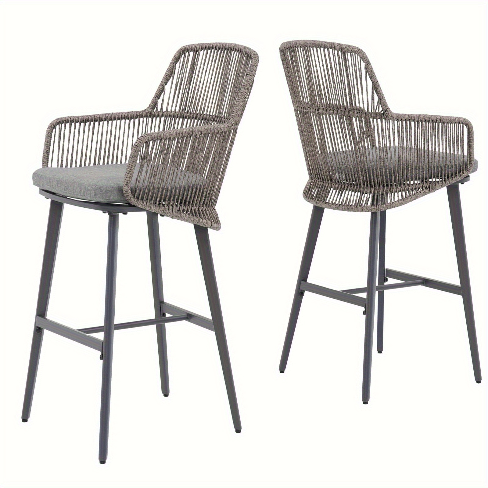 Set of 2 Modern Metal Bar Stools for Outdoor Use, Ideal for Poolside, Garden, Or Deck