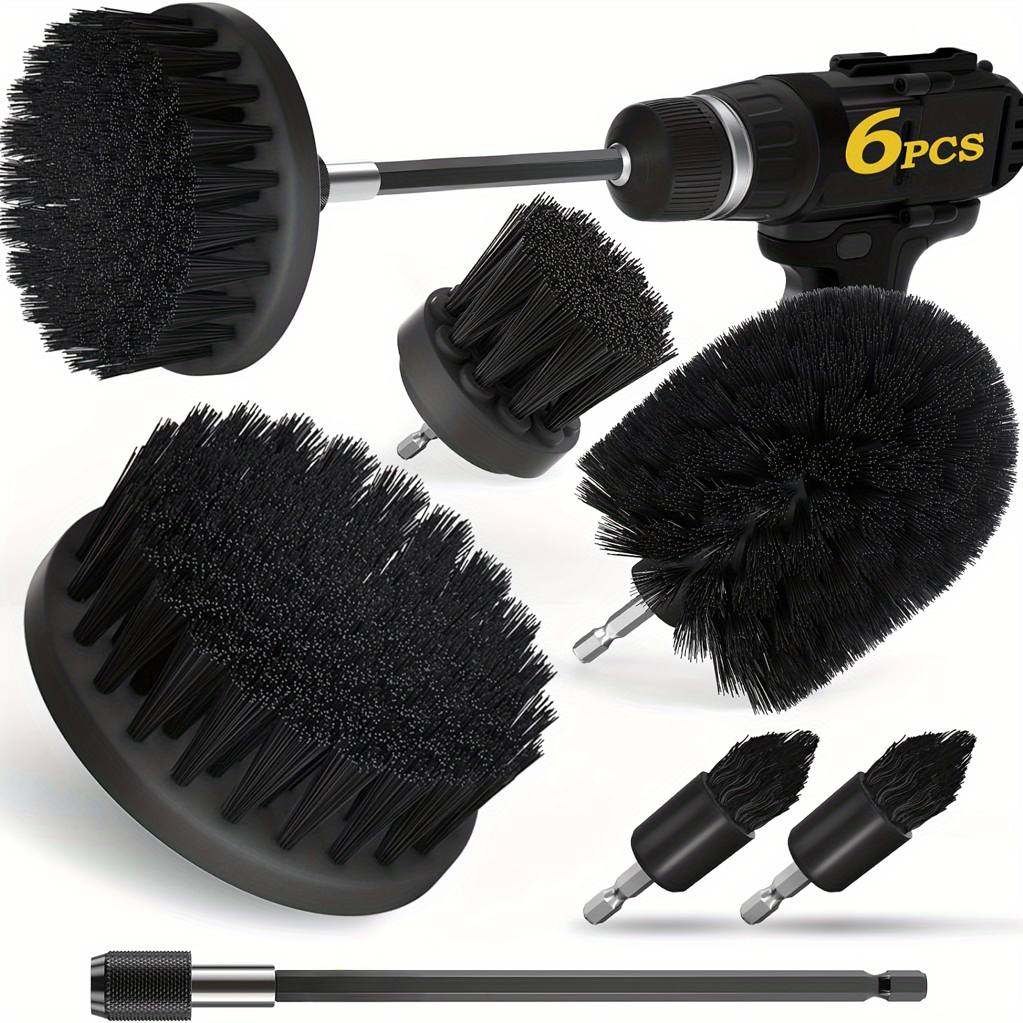 E-shop 15 Stück/10 Stück/8 Stück/6 Stück, Schwarze Reinigungsbürste Elektrische Schrubbbürsten-Set mit Verlängerungsstange, Vielseitige Schleifbürsten