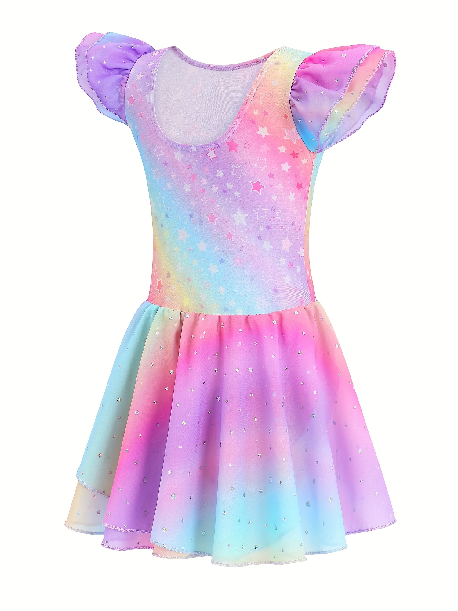 girls dance dress rainbow dot sequin tunic ruffle - Temu Italy