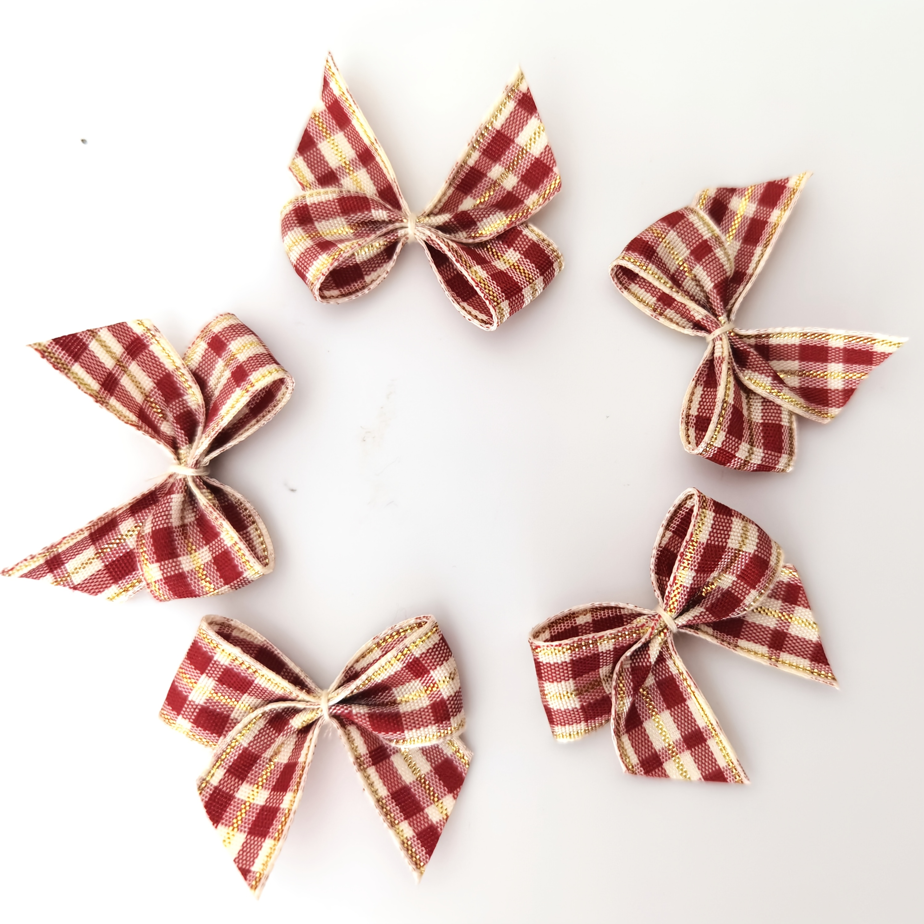 TEMU Handmade Golden- Red And White Checkered Bows, Includes 1.2-inch 6-inch Sizes - Fully Hand-sewn Edging, Suitable For Christmas Cards, Gift