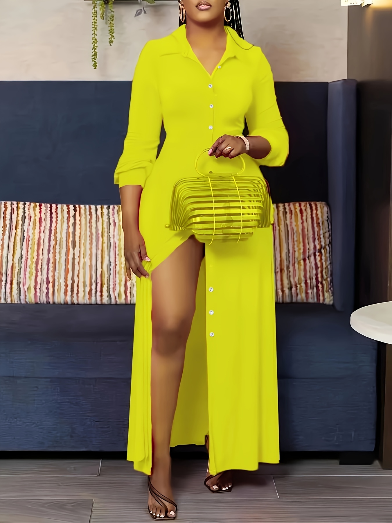 Women's Elegant Solid Color Long Sleeve Shirt Dress