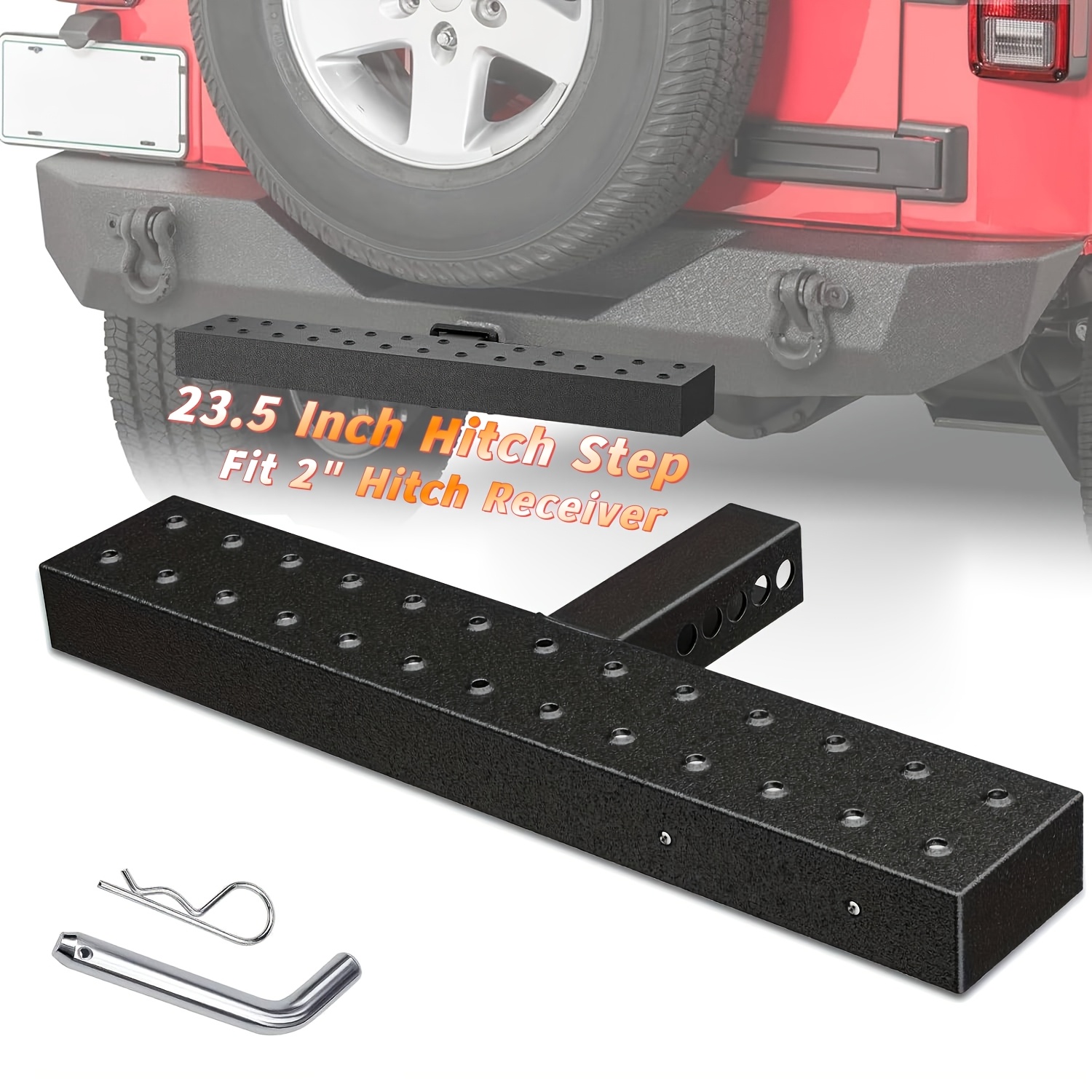 23.5 Inch With 5/8inch Hitch Pin Clip Upgraded Textured Black Anti Slip Hitch Step Bar Hitch Step With 2inch Hitch Receiver Rear Bumper Guard Protector For Pickup Truck Car Suv