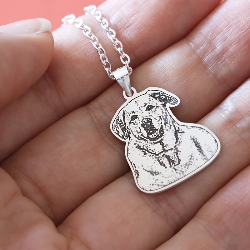 TEMU Customized Photo And Engraved Pet Portrait Necklace - 304l 304l Stainless Steel Personalized Commemorative Jewelry Gift, Suitable For Cat Or Dog