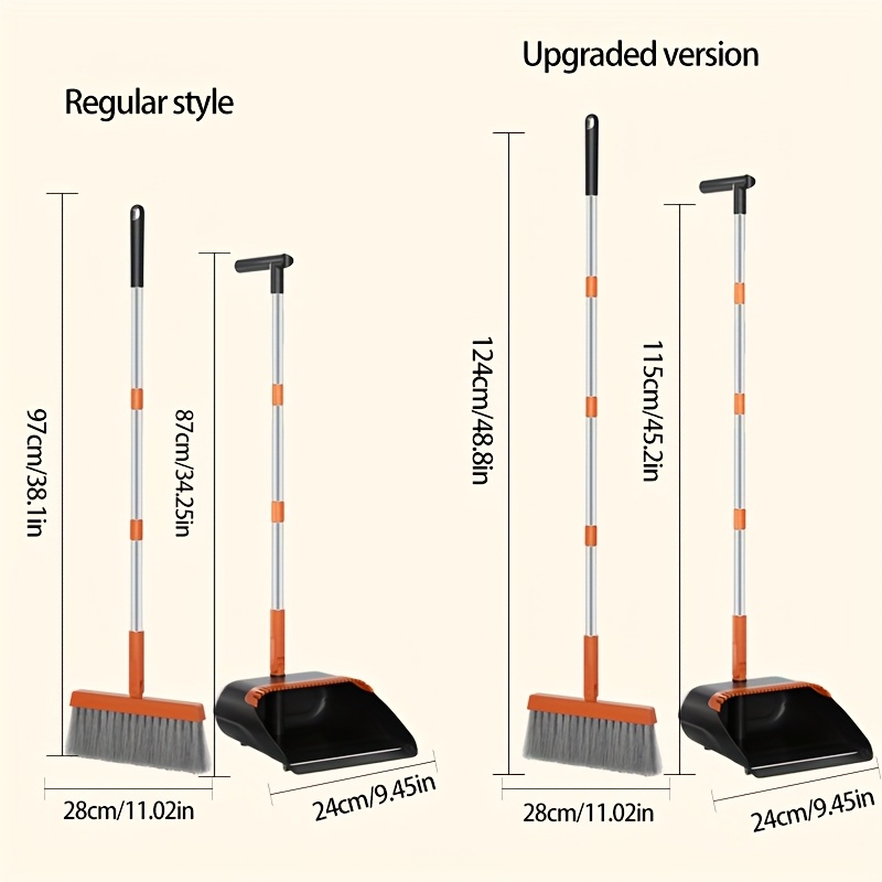 1 set broom and dustpan set combination thickened rotatable folding stainless steel rod durable   broom plastic non stick hair thickened design suitable for pet hair removal bedroom living room courtyard cleaning supplies Product details 0