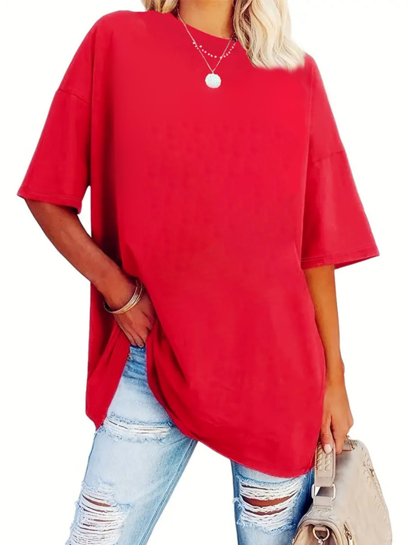 a very trendy solid color womens fashion t shirt   perfect for spring and summer and versatile     and all body types