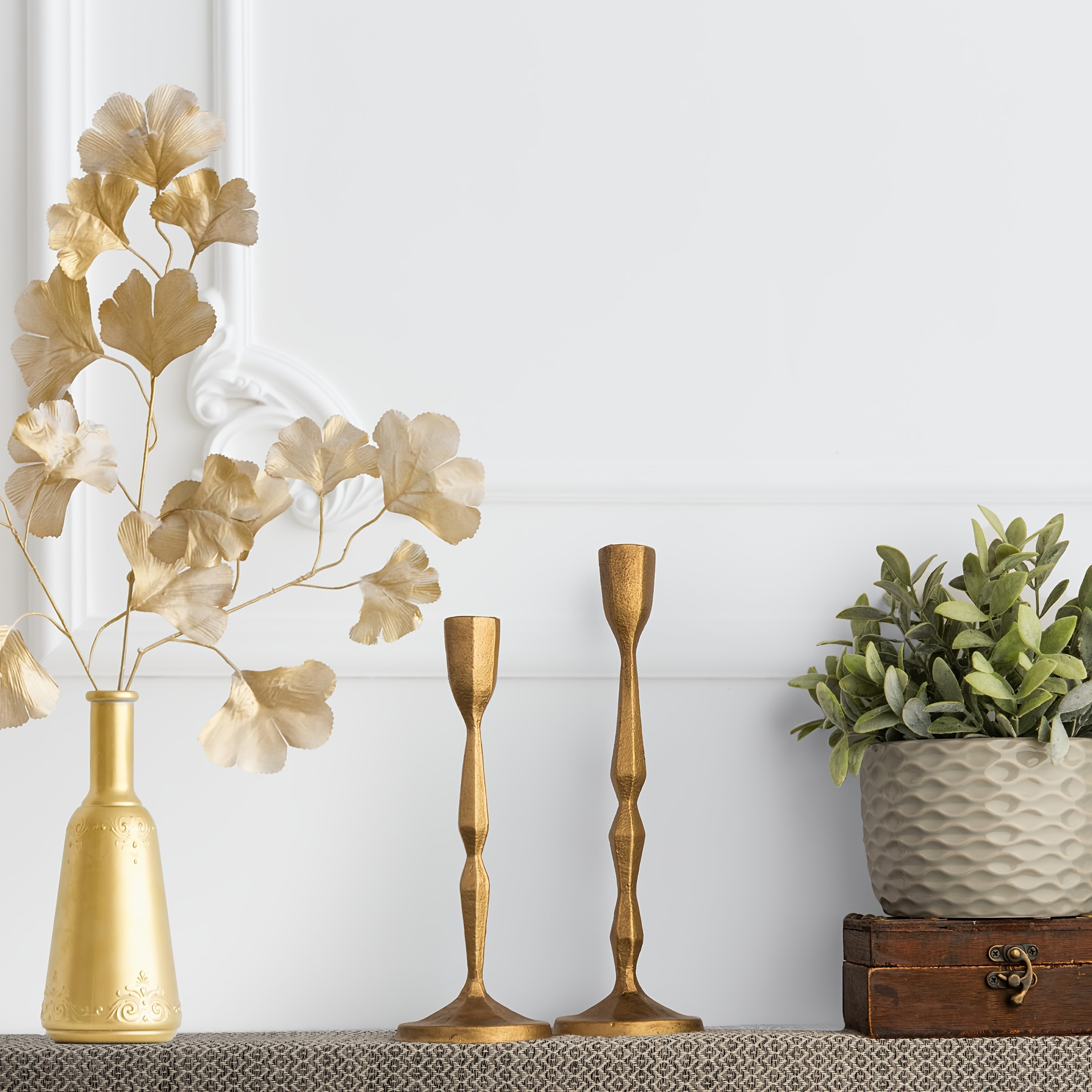 Golden Candlestick Holders - Heavy Duty Cast Iron Candle Stick Holder Set of 2 - Unique Taper Candle Holder for Entryway, Table Decor Or Housewarming Gift