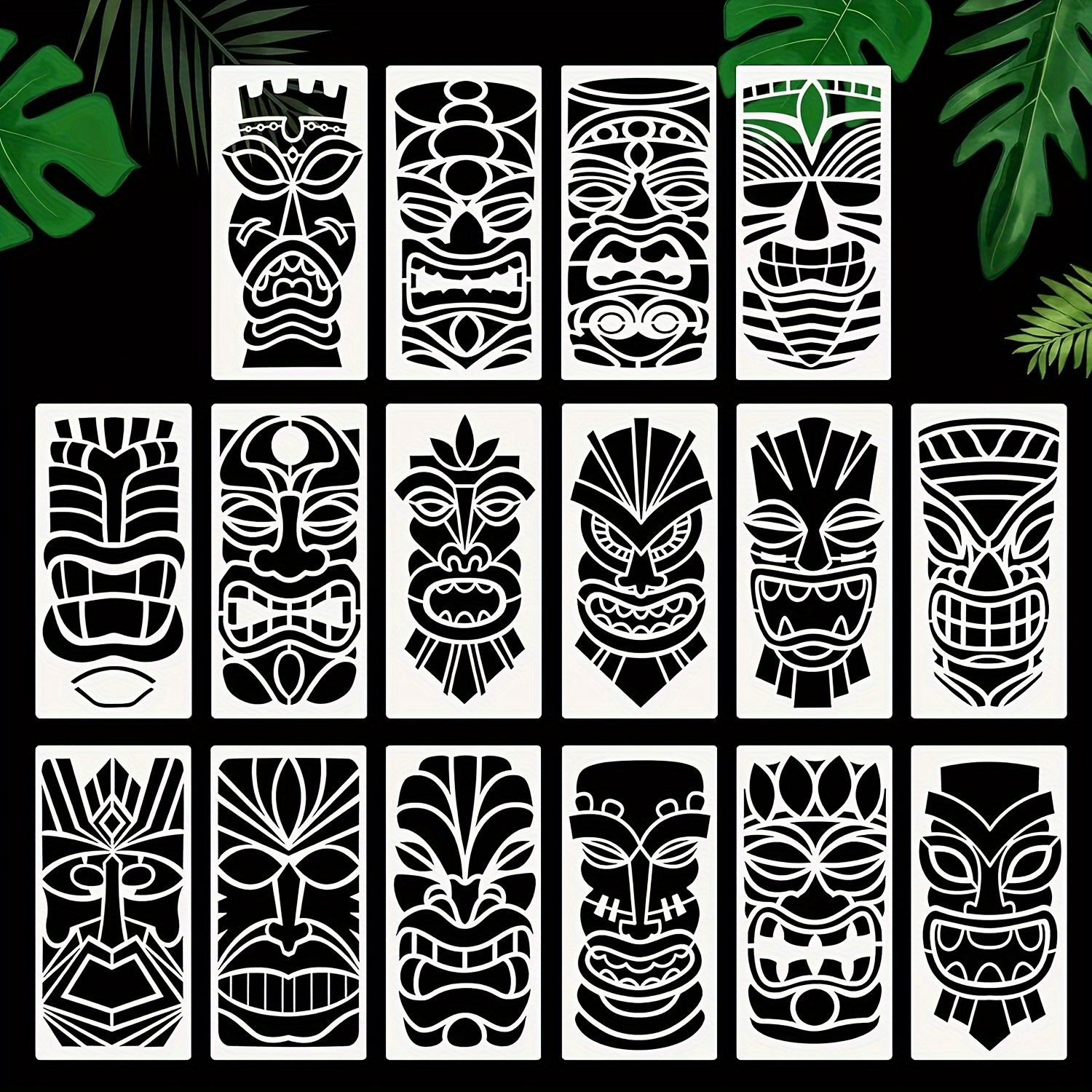 

16pcs Totem Face Stencils Set With Design, Reusable A4 Size For Diy Art On Wood, Fabric & Canvas Walls