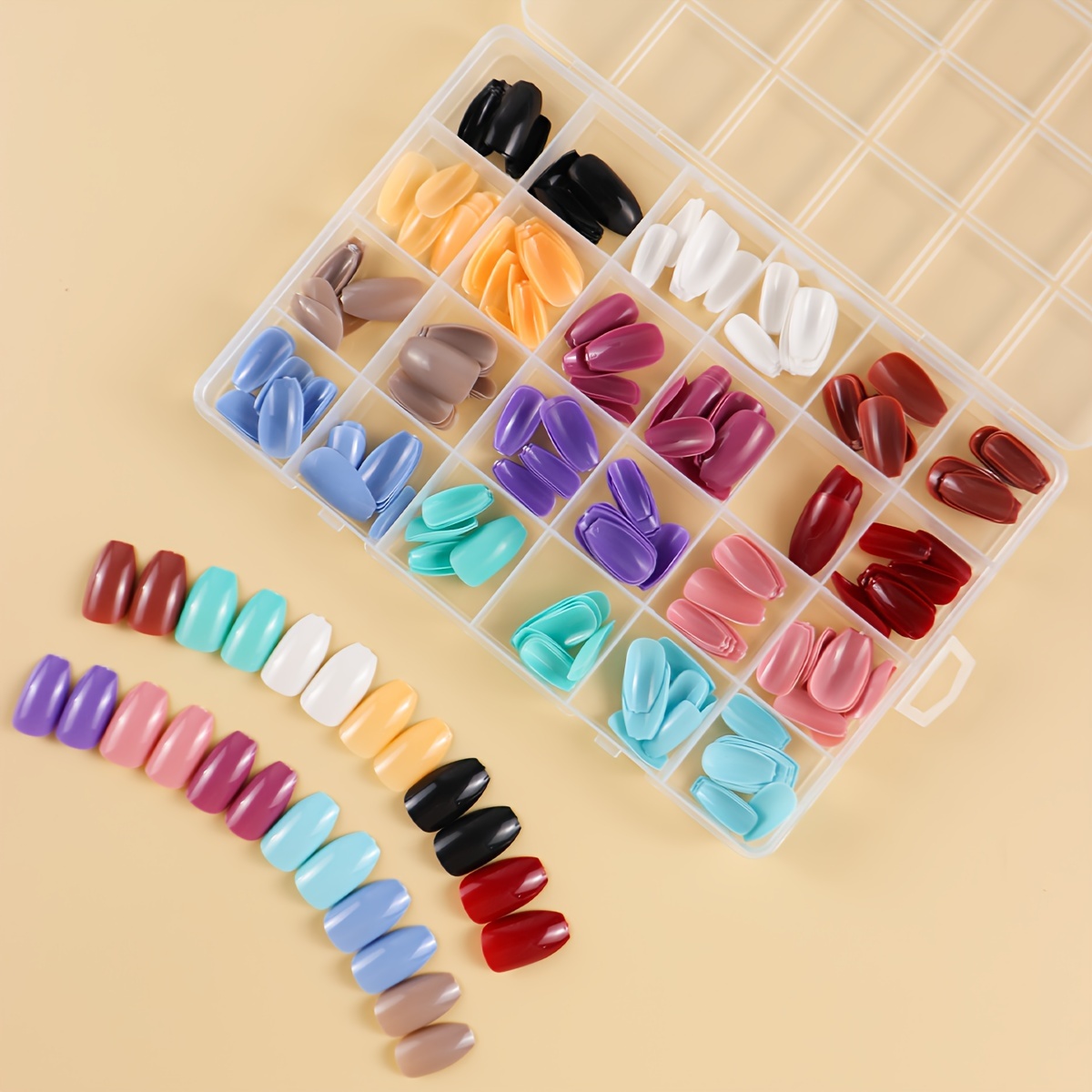 

576 Pieces Medium Square Ballet Coffin False Nails Set, 12 Colors Artificial Glossy Ballet Coffin Nails, Diy Nail Tips Kit For Women And Girls