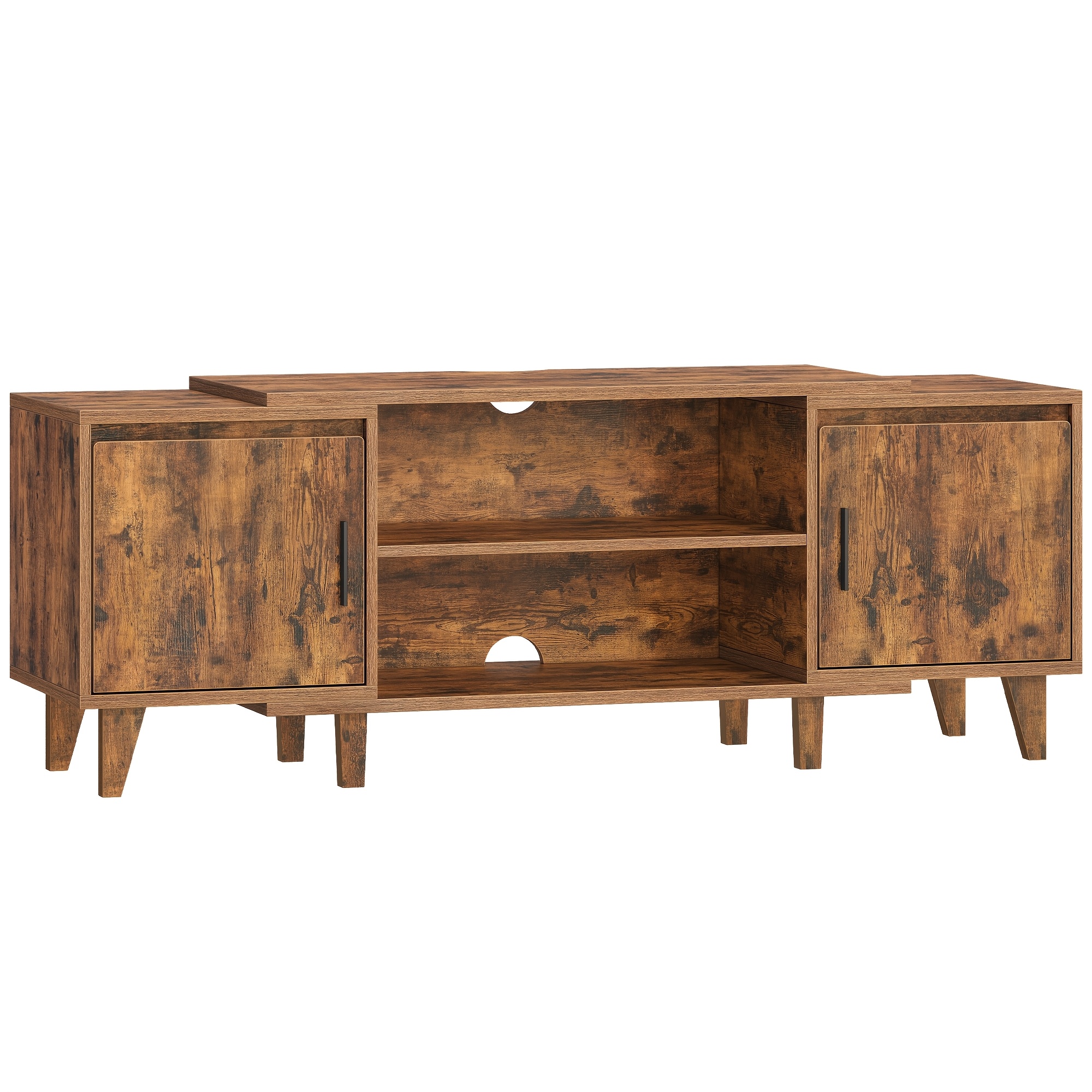 E-shop TV-Schrank, für Fernseher unter 60 Zoll, TV-Ständer mit 2 Schränken 2 offenen Fächern, 40 x 140 x 51,5 cm, für Wohnzimmer, Schlafzimmer,