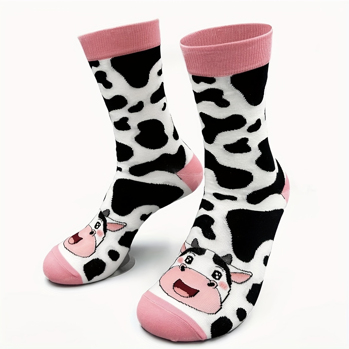 

Lady's Animal Print Socks: Cow Design, Winter Style, Breathable And Moisture Absorbent