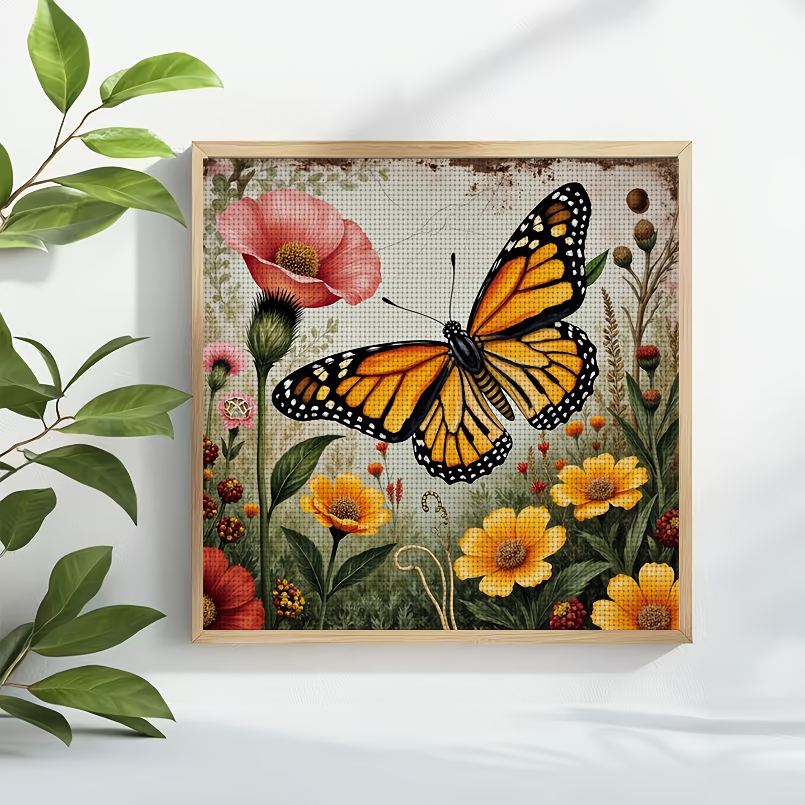 DIY Cross-stitch Printed Kit, Unframed, "Butterflies Among Flowers" Pattern