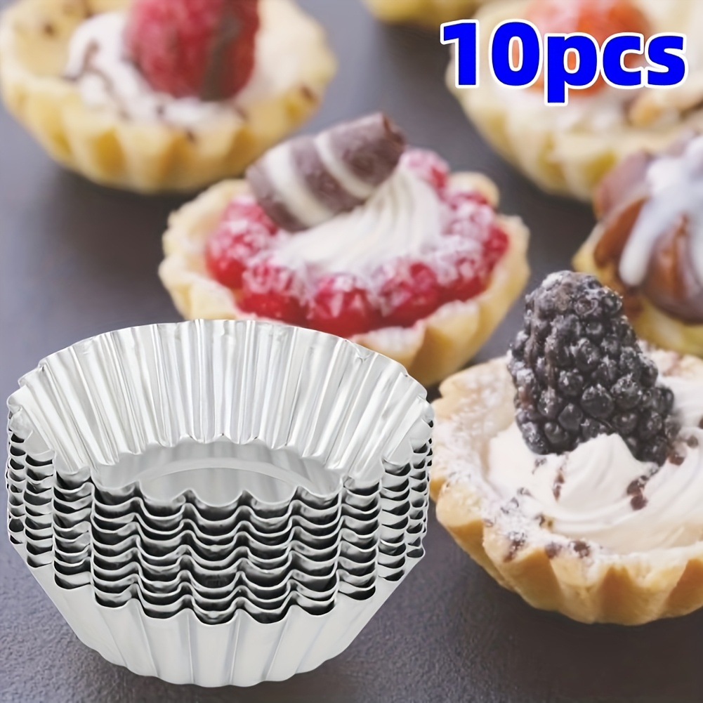 

10pcs Stainless Steel Mini Tart Pan Set, Reusable Egg Tart Molds With Fan , Food-safe Portuguese Egg Tart Baking Mold Cups For Pies & Desserts