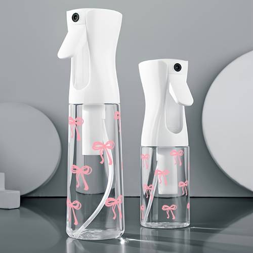 1pc cute bow print spray bottle reusable multi purpose fine mist spray for hair cleaning plants face moisturizing unscented plastic bottle with white trigger ideal for use travel essentials durable plastic spray bottle
