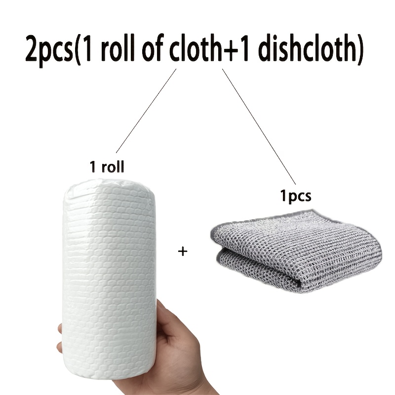 TEMU 2pcs Combination (1 Roll Of Cloth And 1pc Dishcloth) High-efficiency "disposable Kitchen Paper Towels - Washable, Suitable For Both Wet And Dry