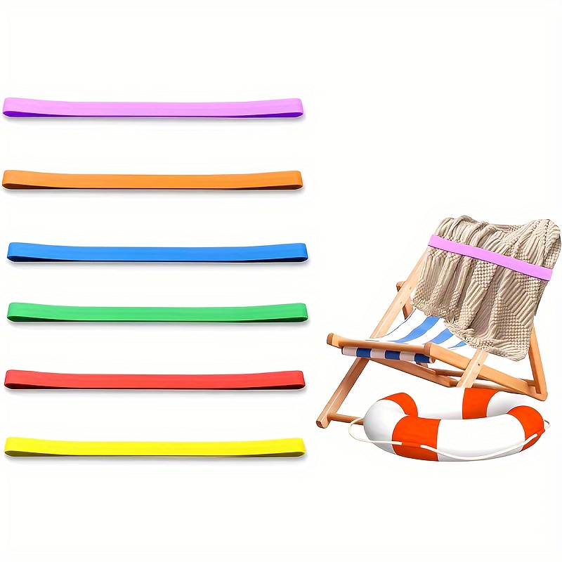 

3/6pcs 35 Inch Silicone Towel Bands For Beach Chair, Stretchable Beach Chair Bands, Windproof Beach Towel Clip Bands, Beach And Pool Chair Supplies, For Fastening Beach Chair Towels And Cruise