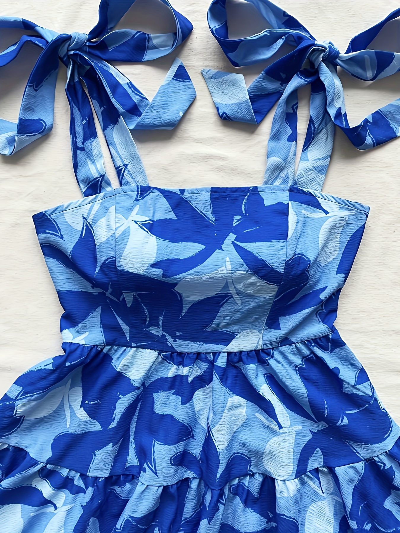 elegant blue floral layered mini dress sleeveless ruffle hem - Temu Bahrain