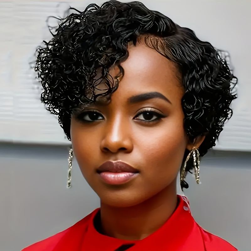 Human Hair Cut Wig | 150% Density, 6 Inch Short Straight, Curly Wave, Christmas Wig For Women By Cuklop