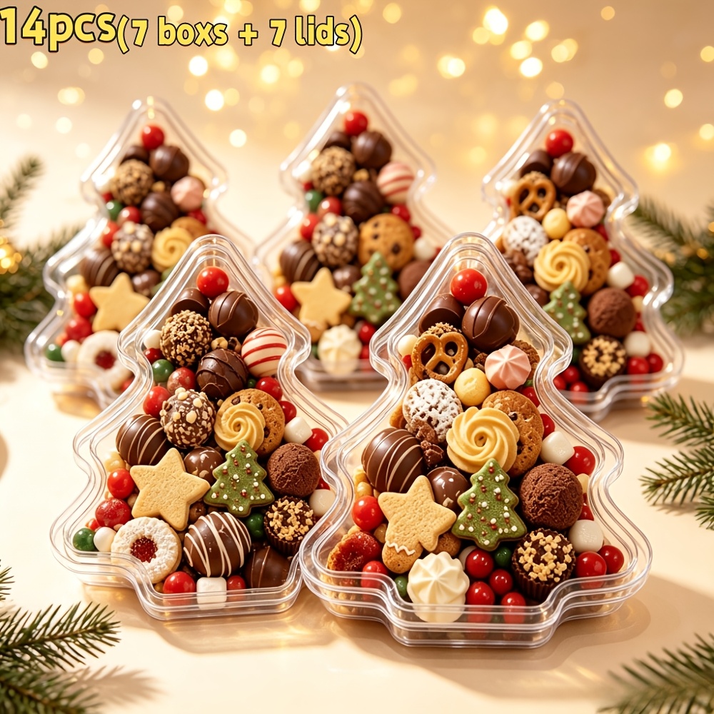 TEMU 14pcs (7 Boîtes et 7 Couvercles) Boîtes de Noël transparentes d'arbre, Boîtes d'emballage de fêtes haut de gamme, Boîtes réutilisables pour