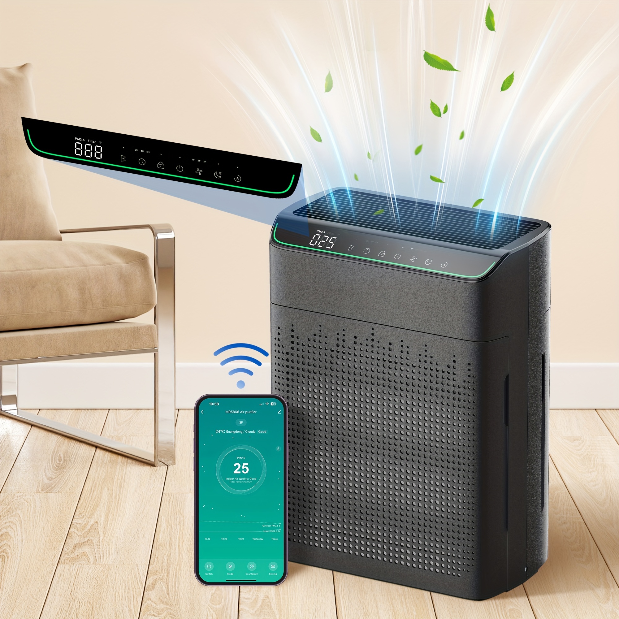 TEMU Air Purifiers Bundle With Mr5866 Genuine Replacement Up To 1690 Ft² Filter Version Dual Air Intake For White/black/grey