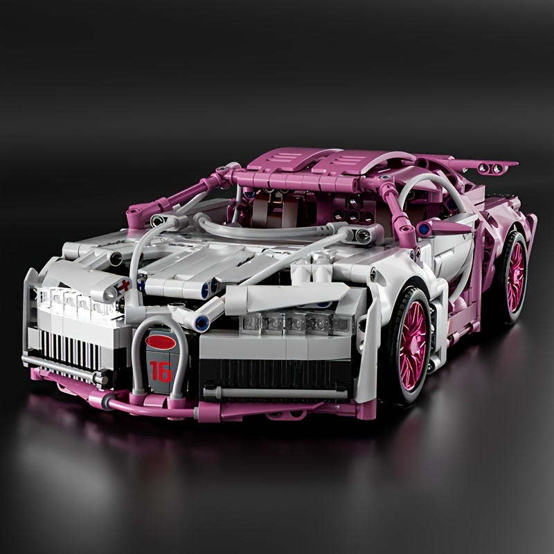 

1330+pcs Pink Super Car Building Block Model, 1:14 Assembled Decoration, Birthday Gift