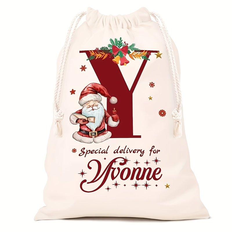 Personalized Name Christmas Gift Bags, Extra Large Drawstring Santa Bags