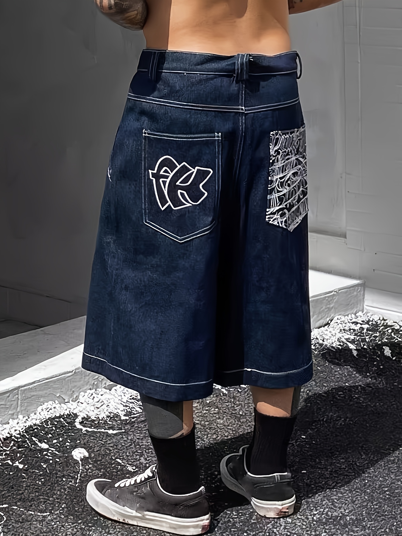 embroidered denim shorts men summer sports - Temu Oman