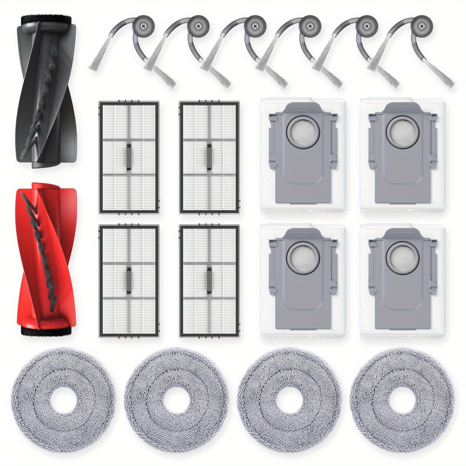 Image of For 10r Robot Vacuum & Mop Complete Accessory Kit With 4 Mop Pads, 4 Hepa Filters, 6 Side Brushes, Dual Zero-tangling Main Brush System, Dust Bags - Replacement Parts For Robotic Vacuum