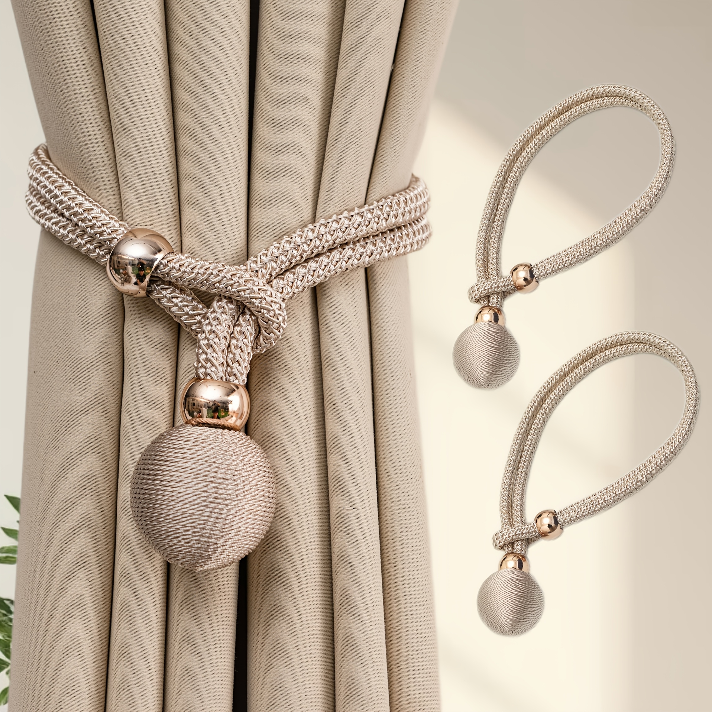 4pcs, New Egg Ball Curtain Tie, Adjustable Tightness, Pull-Out Design, Suitable for Curtains And Window Screens of More Sizes, Simple And Modern Style, No Need to Punch Or Install, 2pcs Per Pack in Stock