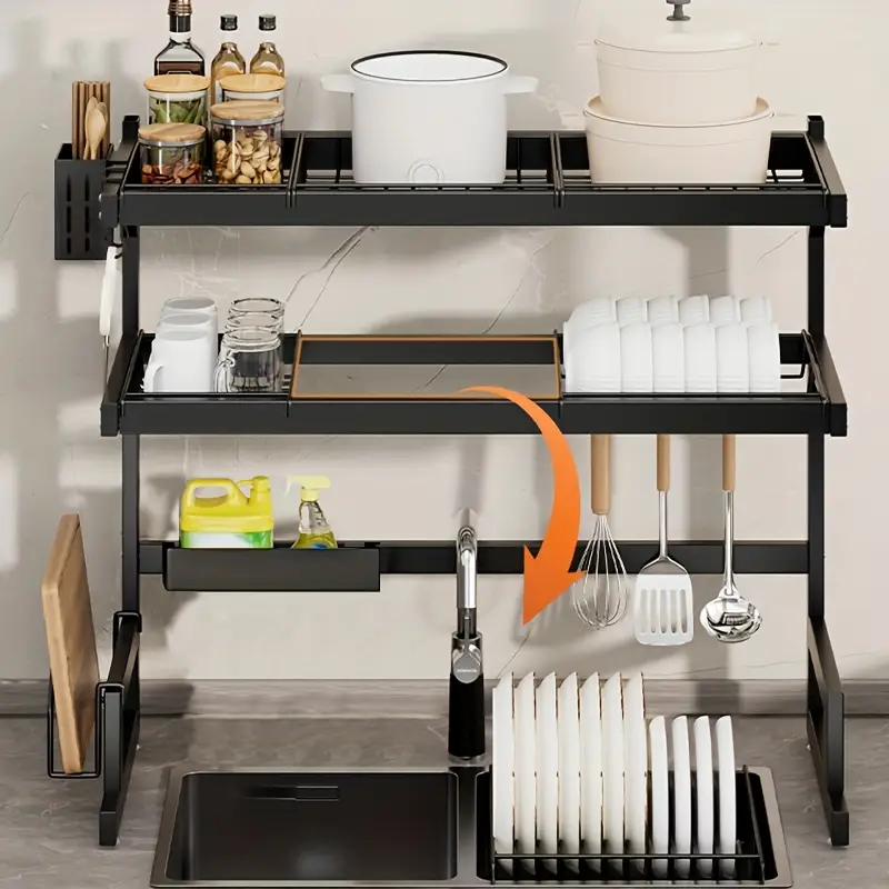1 layer 2 layer adjustable countertop dish drying rack removable multi functional kitchen organizer with chopstick holder sponge cutting board storage space saving design for sink area dish drying rack for kitchen counter utensil holder Product details 4