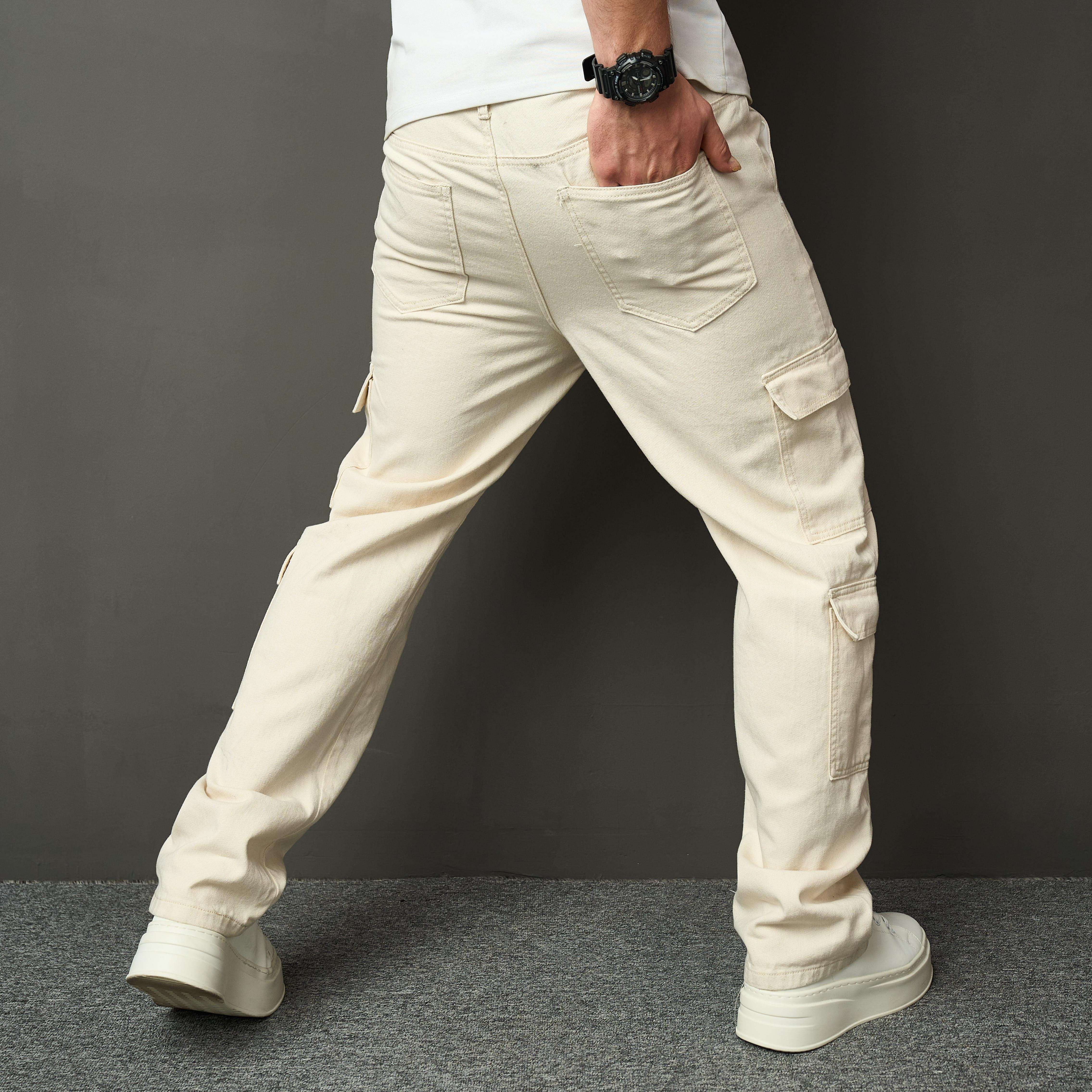 Cargo Pants Mens White Slim Fit Stretch Jeans *'s Non-Stretch