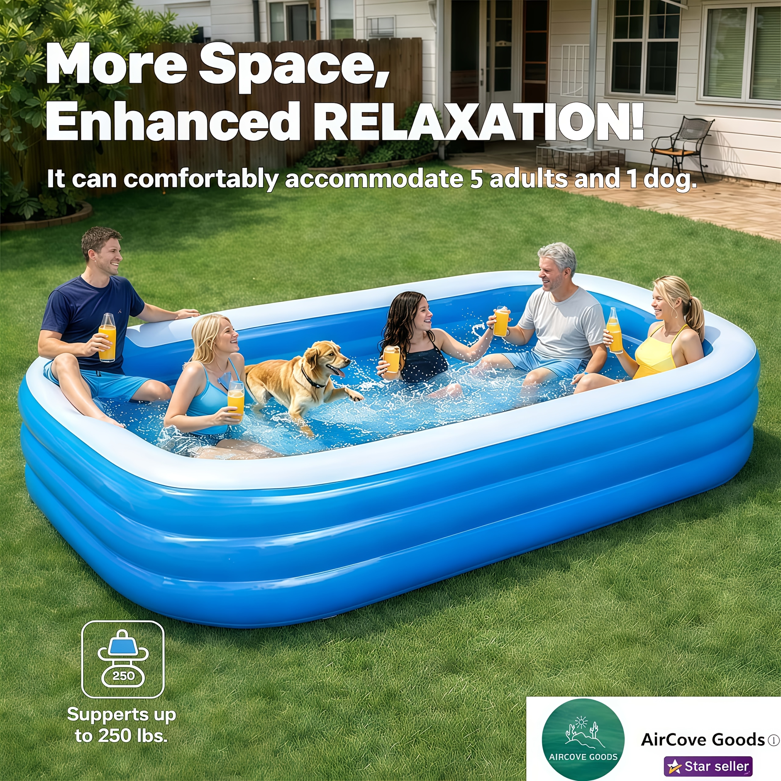 Extra Large 3-Layer Inflatable Pool for Adults & Couples Outdoor Use