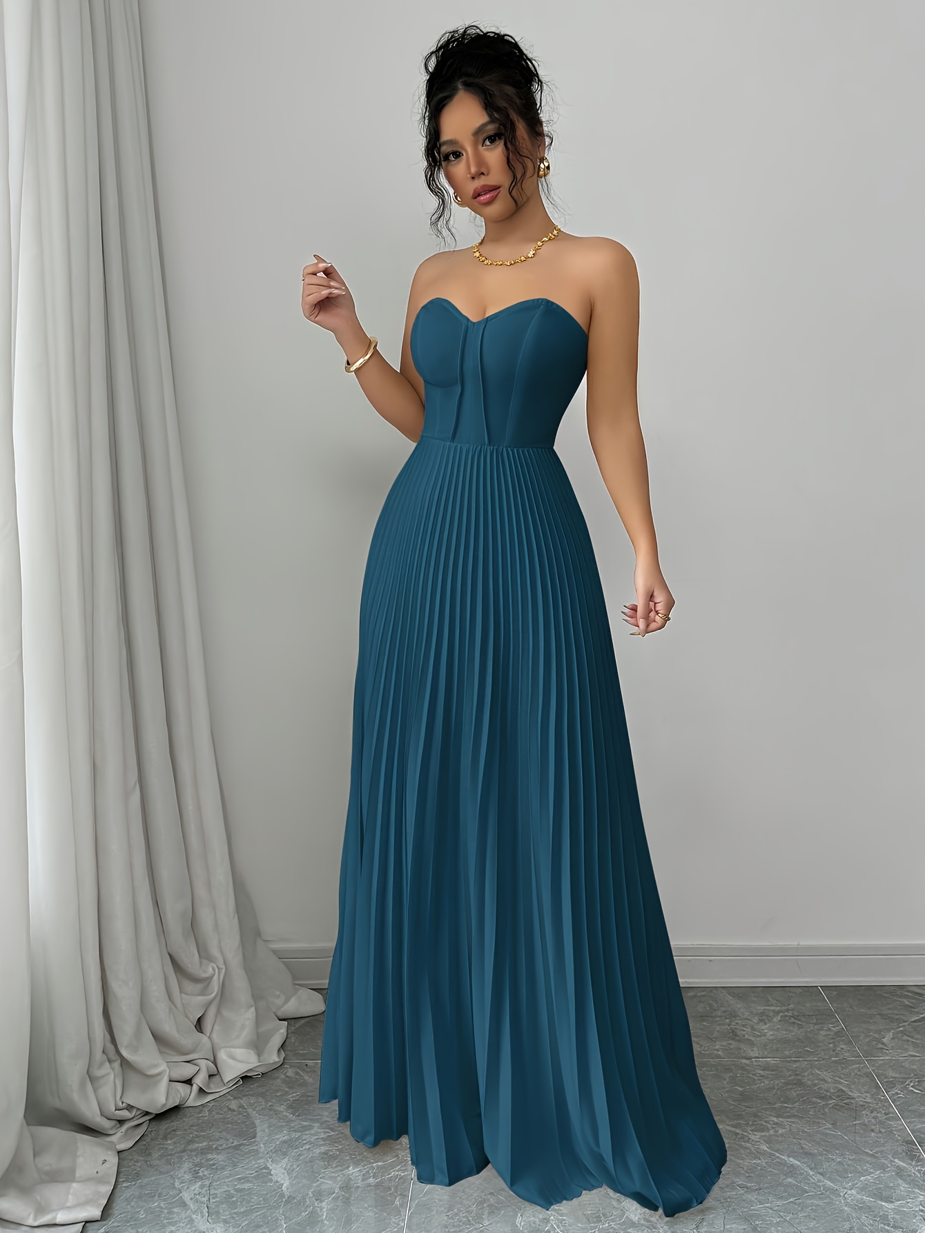 chinese dress ladies Strapless Chiffon Ruffle A-Line Slit Prom Dress with Floral – FancyVestido main image 0