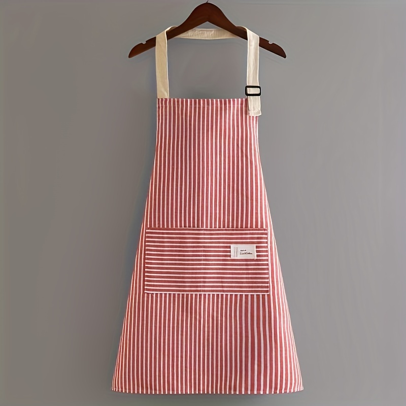 

Breathable Linen Blend Apron - Fashionable Red, Blue, Green, White Striped Kitchen & Painting Protective Apron For Adults, Ideal For Home And Restaurant Use - 1pc