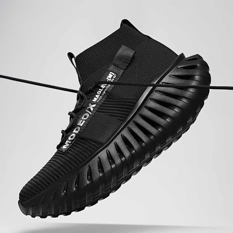 New Spring And Summer Men'S Yellow High-Top Sock-Style Running Shoes with Breathable Mesh And Thick Serrated Soles, Perfect for Casual Street Style