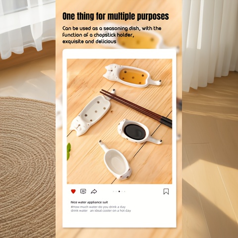 2pcs set cat ceramic   ceramic cute cat multifunctional seasoning plate chopstick holder snack dipping plate13 5 4 5cm 5 31 1 77in versatile   tableware suitable for appetizers desserts sushi sauce small plates Product details 4