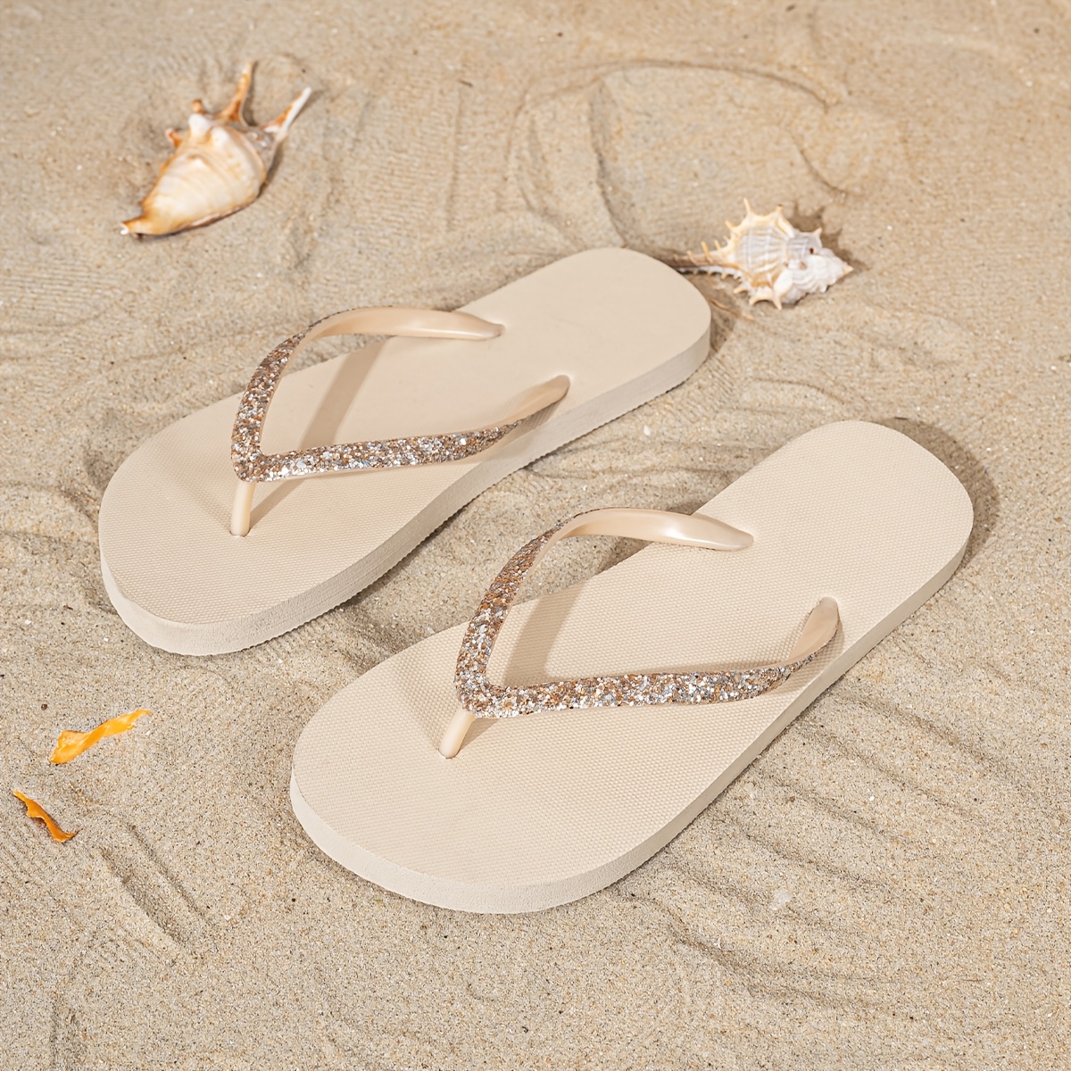 Image of Elegant Glitter Flat Sandals | Minimalist Solid Color, Closure, Tpu Upper And Sole, Eva Insole, Summer Season, Women Shoes Elegant Women Shoes Shoes