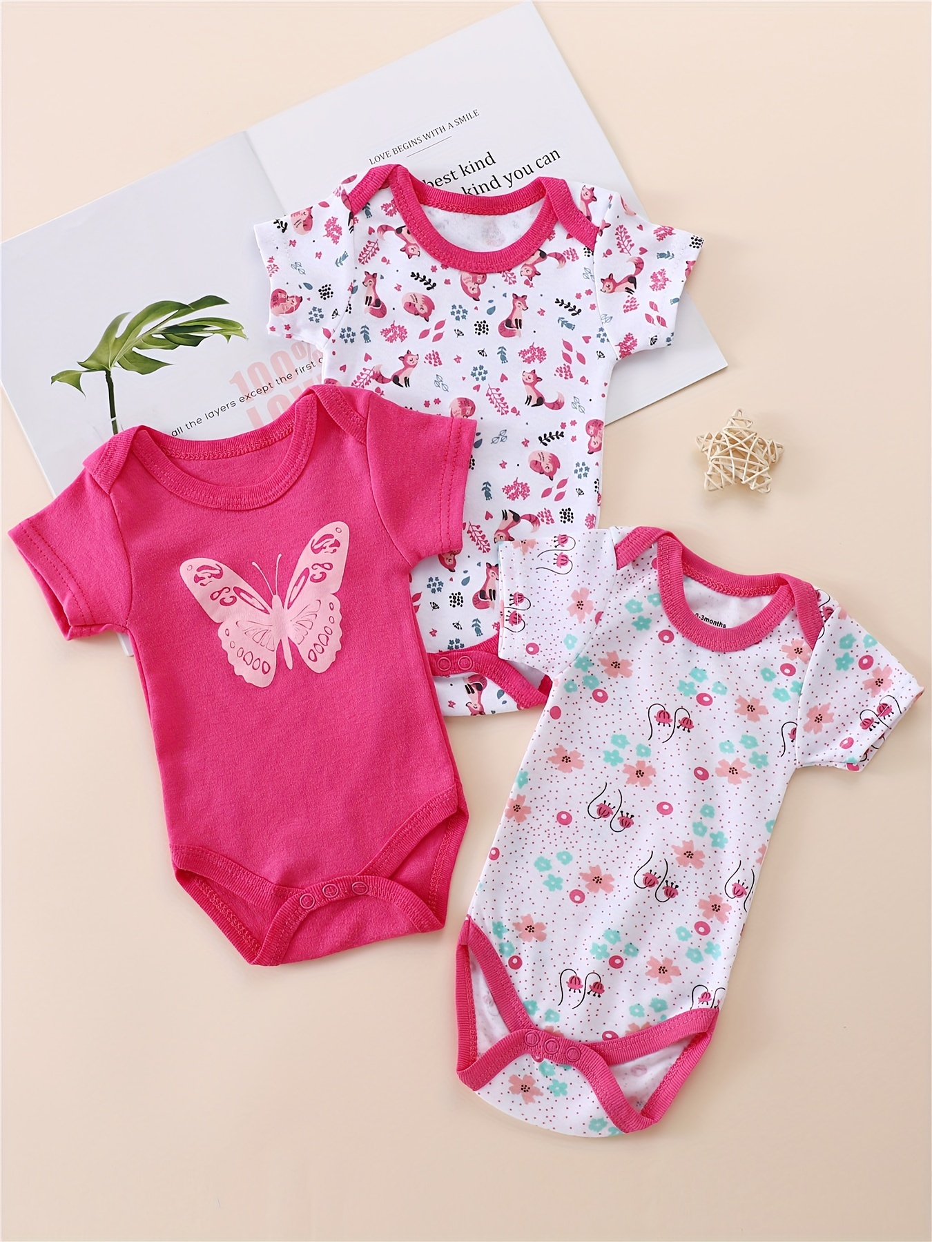 3pcs cute summer baby rompers cotton short sleeve floral Temu