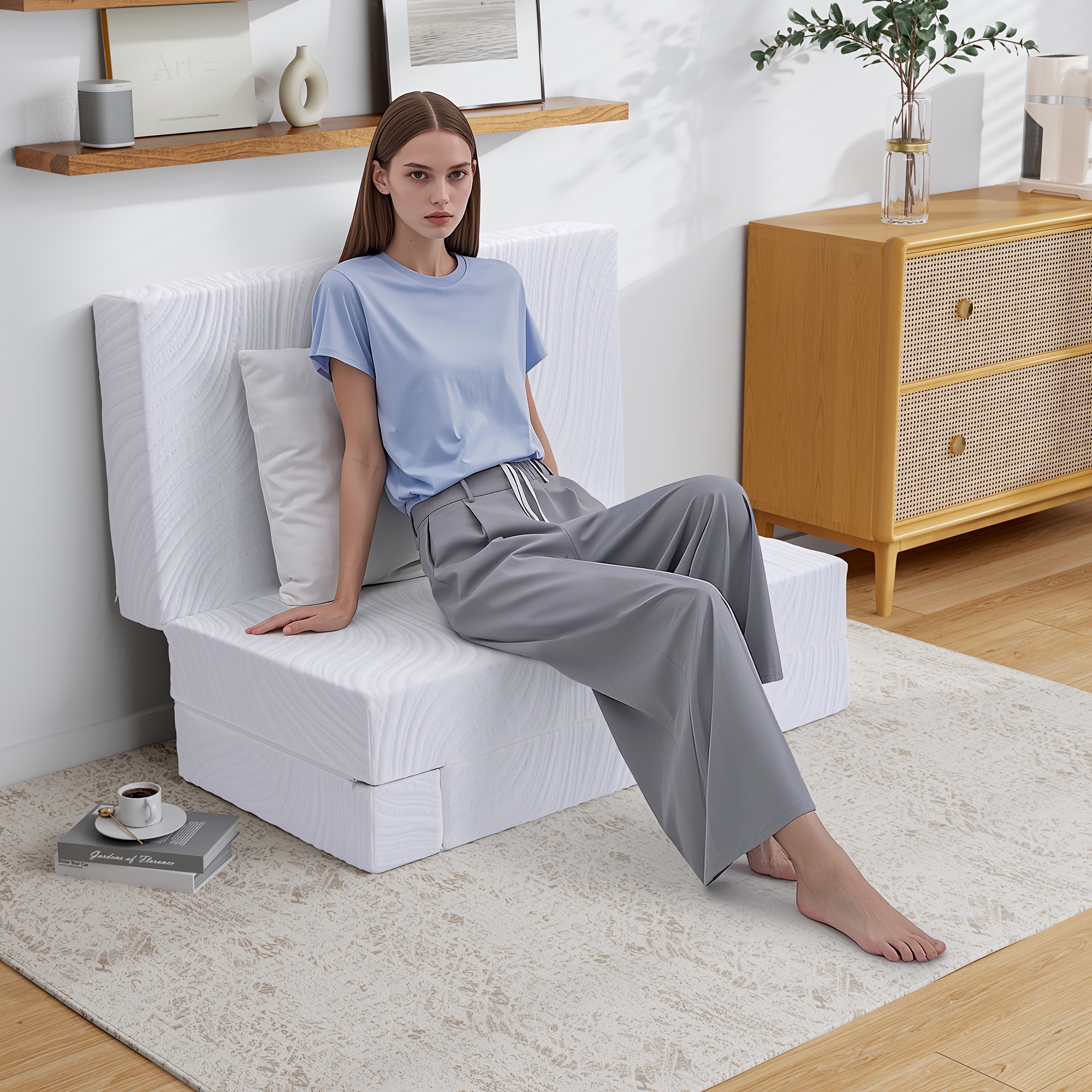 TEMU 10cm/15cm Thick Folding Memory Foam Mattress Topper & Travel Bed - Single/small Double/double/king Size Bed In A Box, Removable Cover,