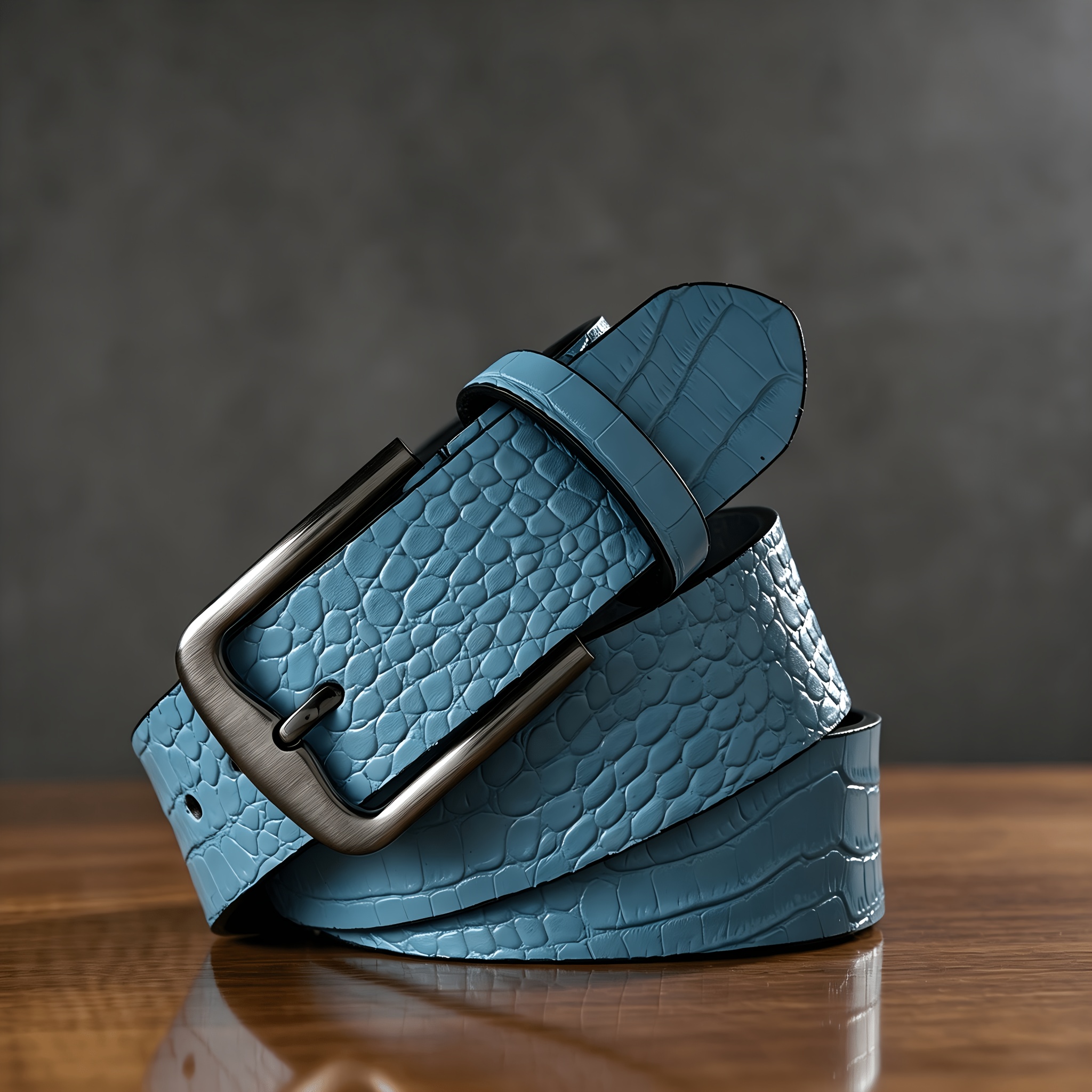 TEMU Gorgeous Metallic Embossed Wide Belt, Glossy Grain, Matte Pin . Colors: Luxury Golden, Sky Blue, Sleek Silvery Gray. Statement Waist Accessory,