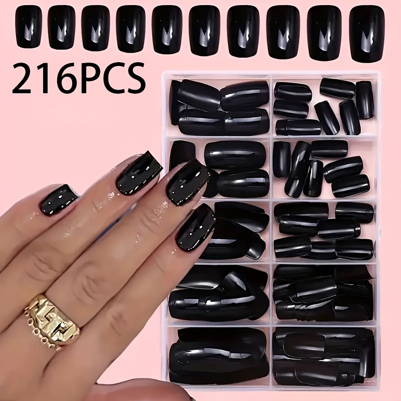 TEMU 120/216pcs Square Stick-on Nail Kit - Short, Full Coverage, Solid Color False Nails For Diy Manicure, Great For Women And, Nail Accessories