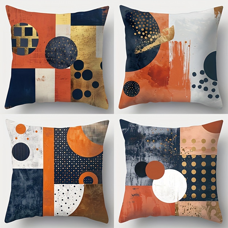 

Contemporary Geometric Throw Pillow Covers Set of 4 - Abstract Print, Zipper Closure, Woven Polyester, - Decorative Cushion Cases for Living Room Sofa and Bedroom Decor, 18x18 Inches