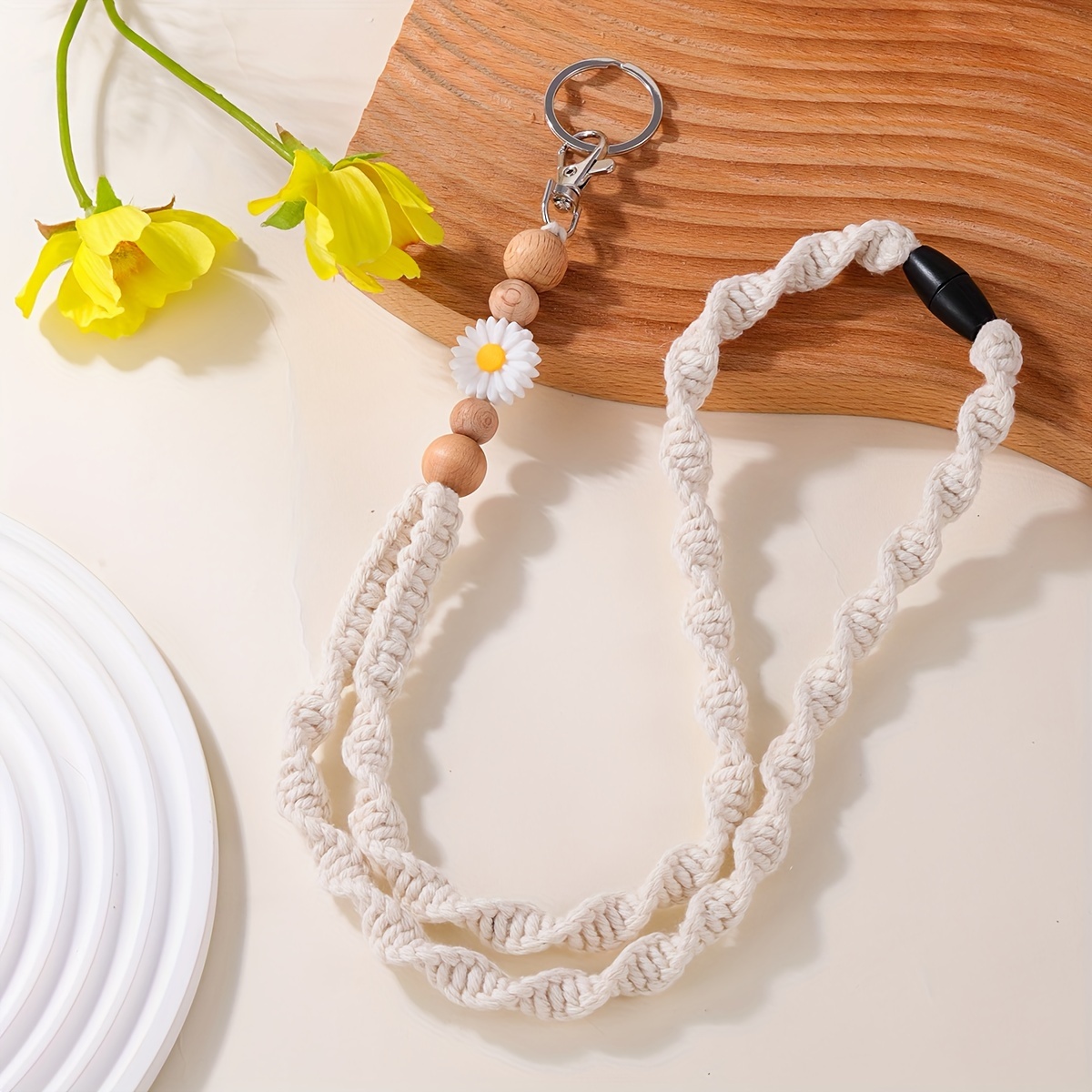 1pc Bohemian Rope Handmade Keychain Necklace Lanyard, Phone Strap, Work Badge Lanyard With Safety Snap