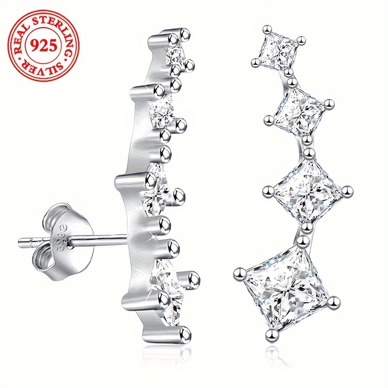 

925 Sterling Silver Climber Earrings With Zirconia Stones, Elegant And Versatile Earrings Jewelry For Women, Suitable For Daily Wear Or Gift Giving