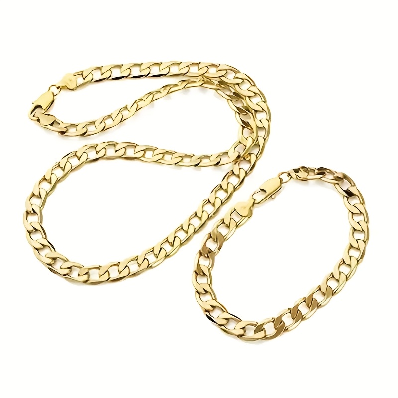 E-shop 2er-Set Herren Hip Hop Style Goldene NK Kette Halskette und Armband Set, Eisenmaterial, Business Fashion Schmuck Set (Halskette + Armband) 18K