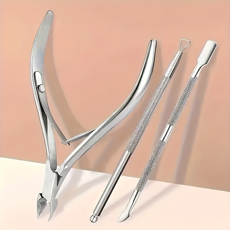 

A Set Of Dead Skin Trimming Nipper And , Ingrown Toenail File, Pusher Trimmer For Polish Removal Steel Tool Set 3pcs Set