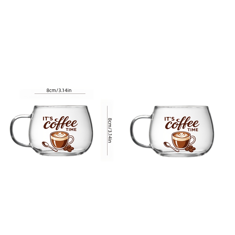 TEMU 2pcs High Borosilicate Glass Printed Coffee Mugs, Featuring A Rounded Belly Design With -themed English Patterns. Large-capacity Glass Mugs With