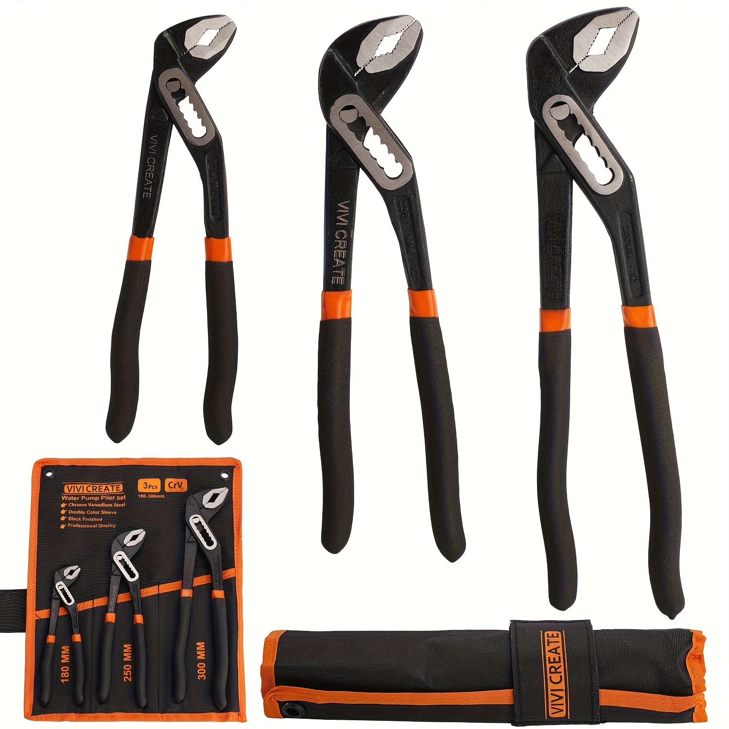 TEMU 7/10/12inch Joint Pliers( With Tool Roll Bag), Water Pump Pliers In Cr-, Fast Adjustable Tongue And Pliers For & Plumbing