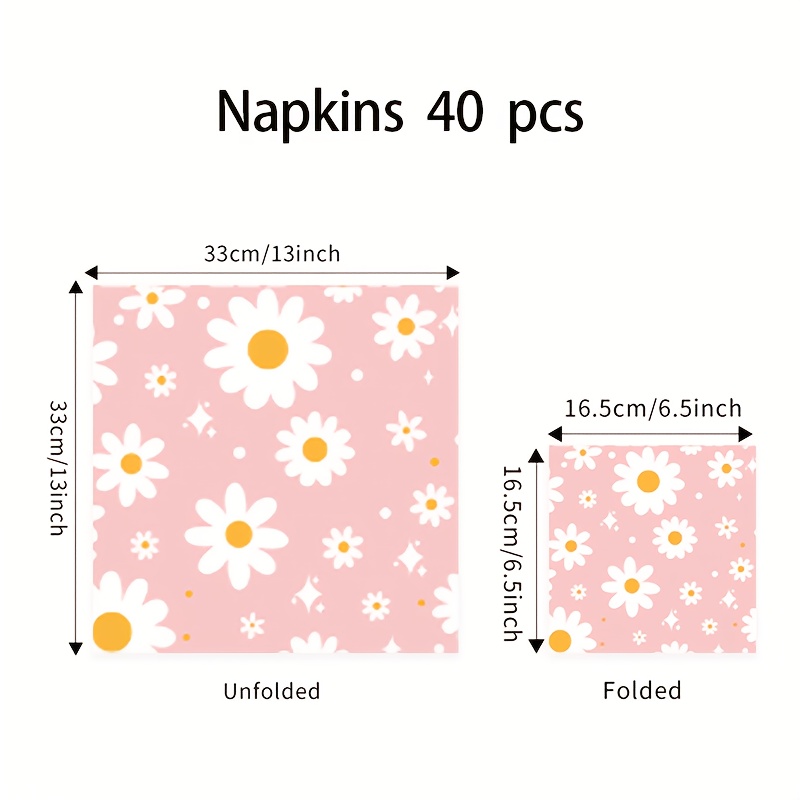 E-shop 40/80/100 Stück Einweg-Papierhandtücher mit Rosa Gänseblümchen-Druck – 2-lagig, elegantes Blumenmuster für Hochzeiten, Partys, Weihnachten,