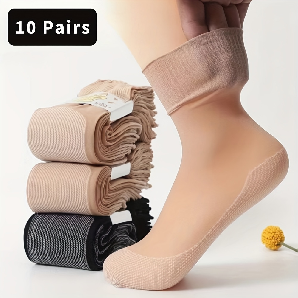 TEMU 10 Pairs Women's Loose Top Sheer Socks, Lightweight And Breathable Non-slip Socks With Wide Cuff, Ideal Gift For Seniors