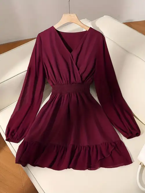 casual dress maroon Tight Dresses Jdlsppl Women's Long Sleeve Dresses Holiday Sundress Fall Midi Casual High Waist It is made of Good Quality materials Burgundy Chiffon Cap Sleeve Maxi